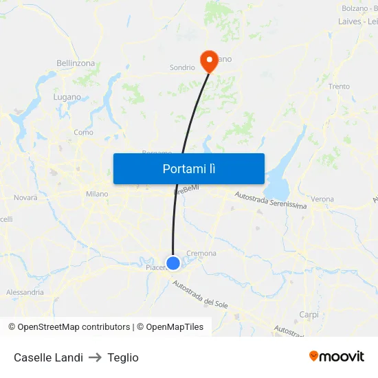 Caselle Landi to Teglio map