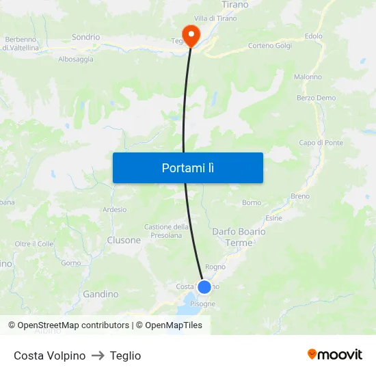 Costa Volpino to Teglio map