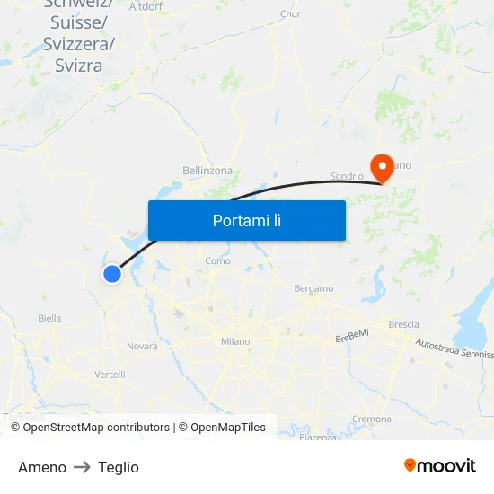 Ameno to Teglio map