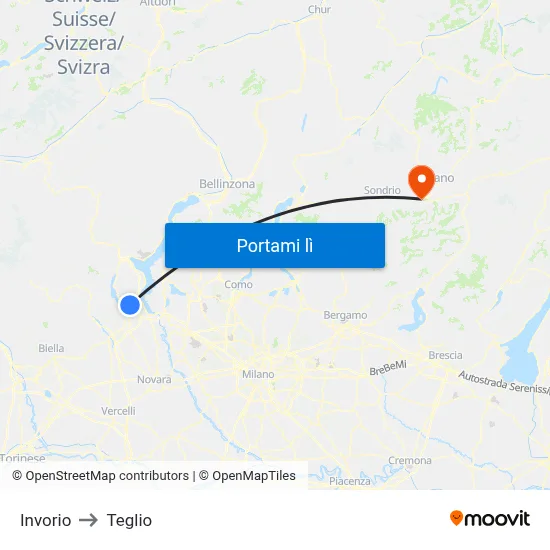 Invorio to Teglio map