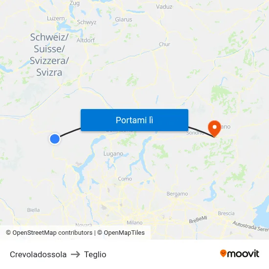 Crevoladossola to Teglio map
