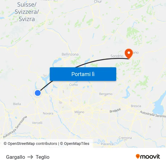 Gargallo to Teglio map