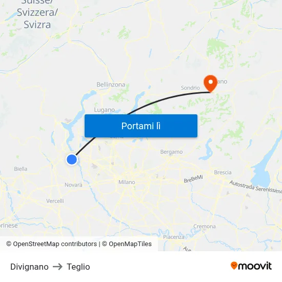 Divignano to Teglio map
