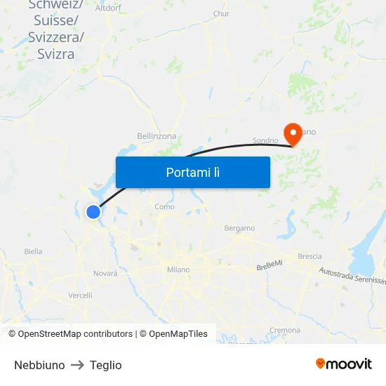 Nebbiuno to Teglio map