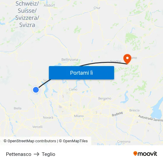 Pettenasco to Teglio map