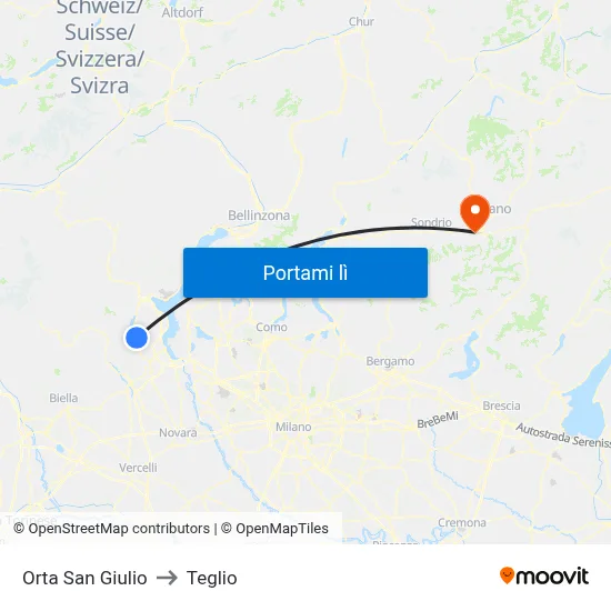 Orta San Giulio to Teglio map
