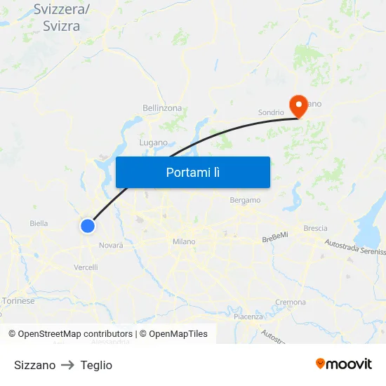 Sizzano to Teglio map
