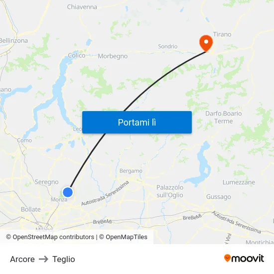 Arcore to Teglio map