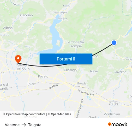 Vestone to Telgate map