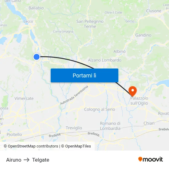 Airuno to Telgate map