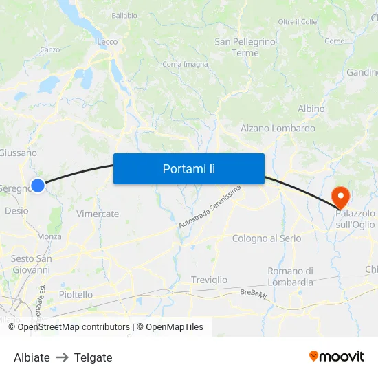 Albiate to Telgate map