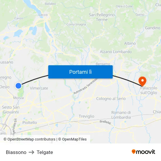 Biassono to Telgate map