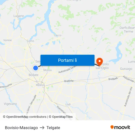 Bovisio-Masciago to Telgate map