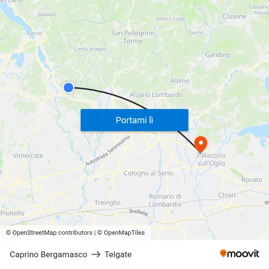 Caprino Bergamasco to Telgate map