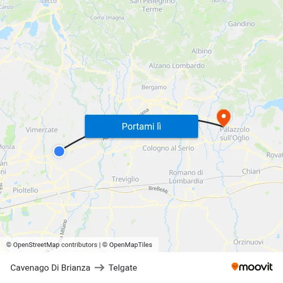 Cavenago Di Brianza to Telgate map