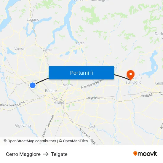 Cerro Maggiore to Telgate map