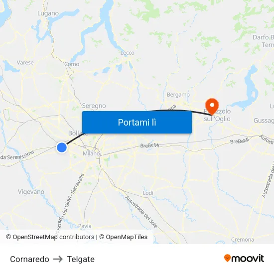 Cornaredo to Telgate map