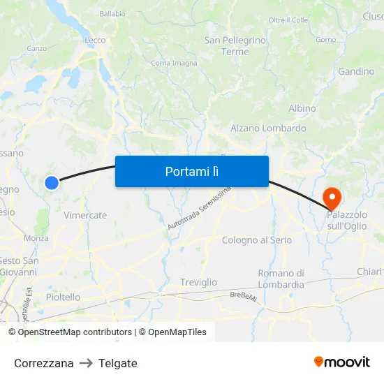 Correzzana to Telgate map