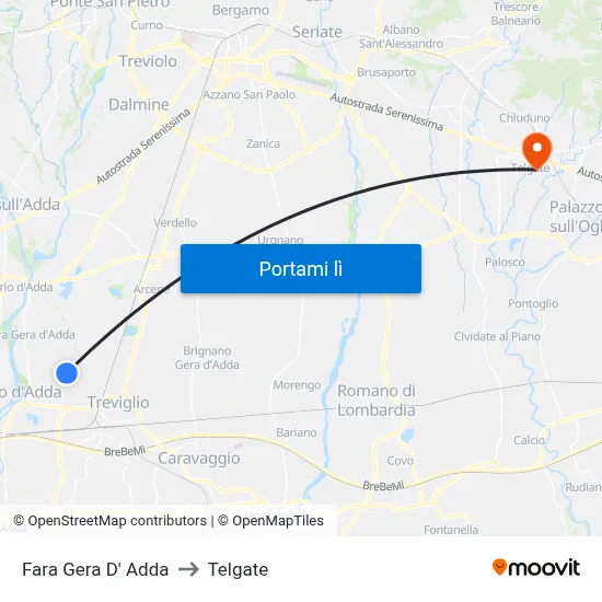 Fara Gera D' Adda to Telgate map