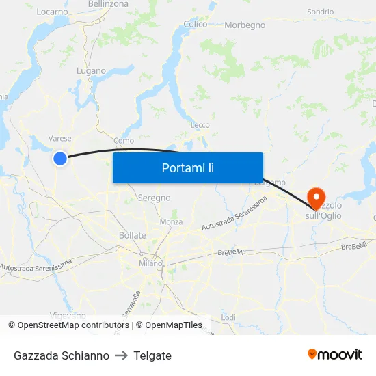 Gazzada Schianno to Telgate map