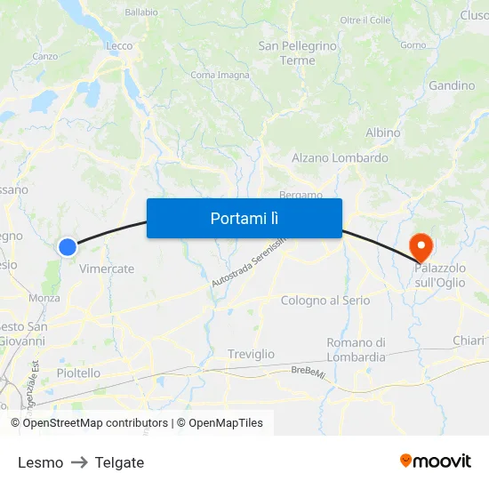 Lesmo to Telgate map