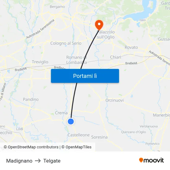 Madignano to Telgate map