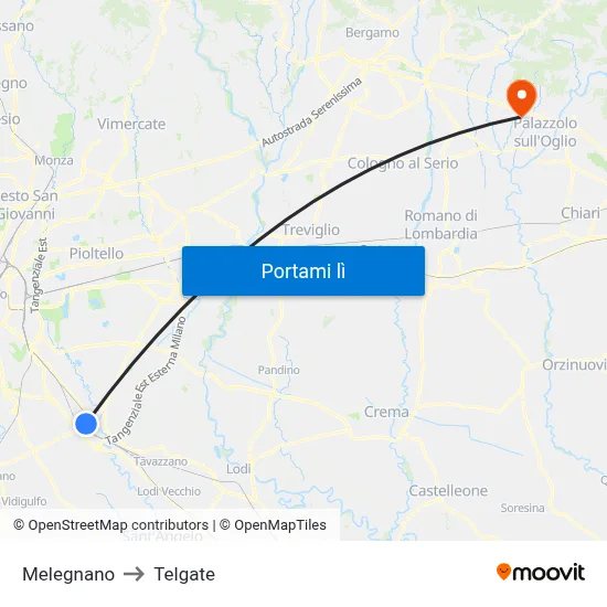Melegnano to Telgate map