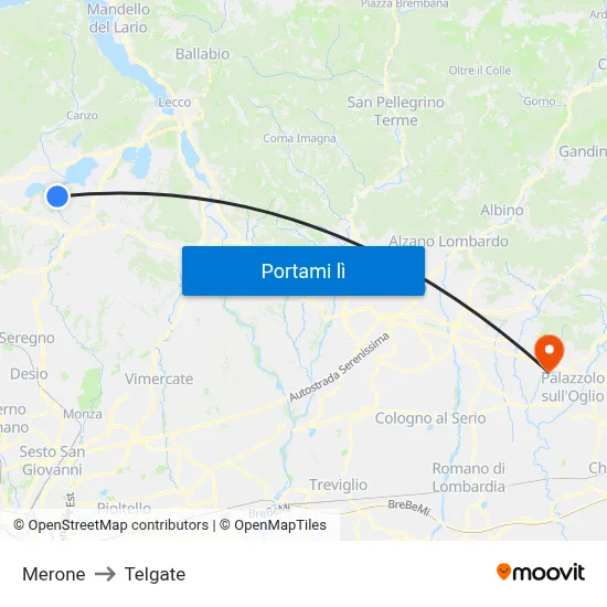 Merone to Telgate map