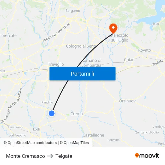Monte Cremasco to Telgate map