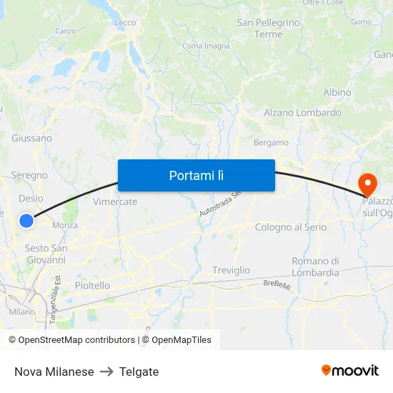 Nova Milanese to Telgate map