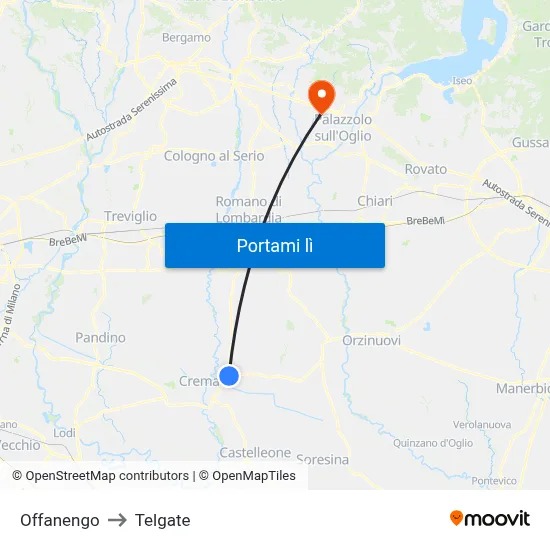 Offanengo to Telgate map