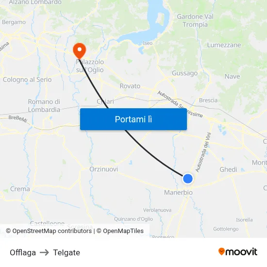Offlaga to Telgate map