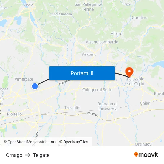 Ornago to Telgate map