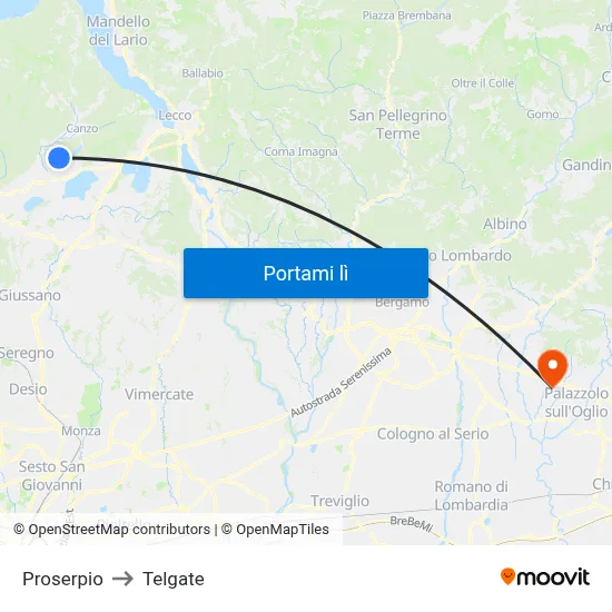 Proserpio to Telgate map