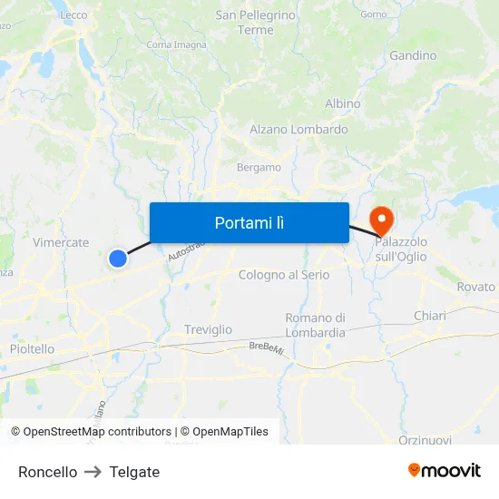 Roncello to Telgate map