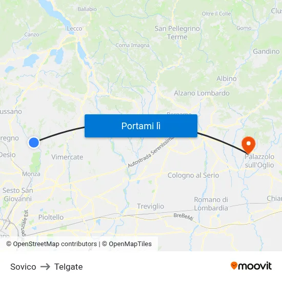 Sovico to Telgate map