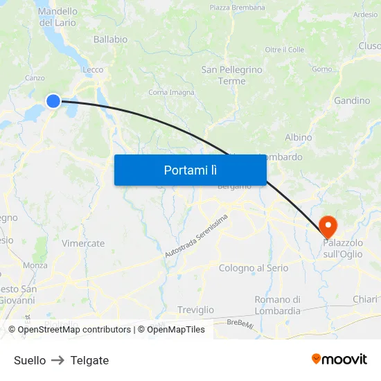 Suello to Telgate map