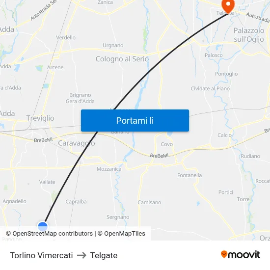 Torlino Vimercati to Telgate map