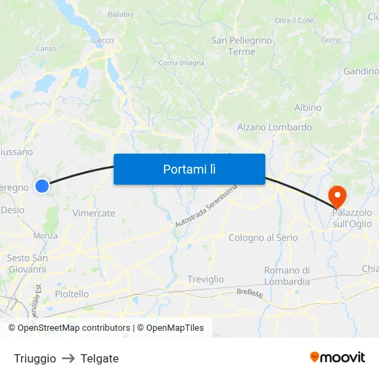 Triuggio to Telgate map