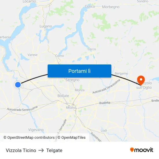 Vizzola Ticino to Telgate map