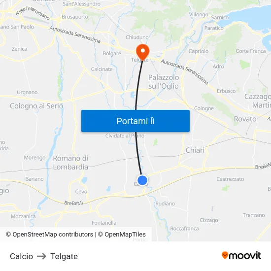 Calcio to Telgate map