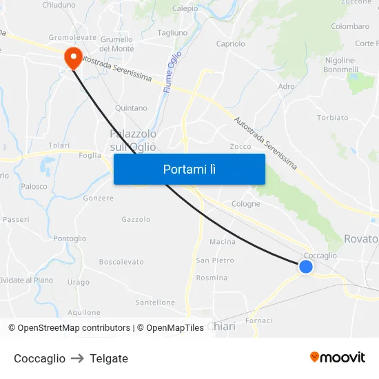 Coccaglio to Telgate map