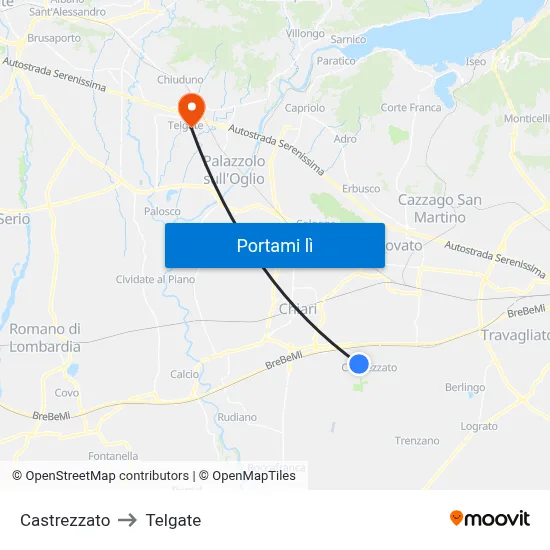 Castrezzato to Telgate map