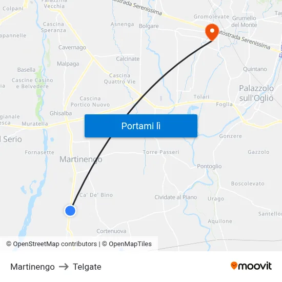 Martinengo to Telgate map