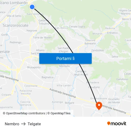 Nembro to Telgate map