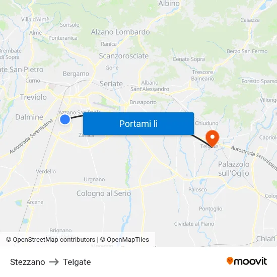 Stezzano to Telgate map