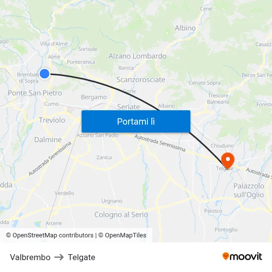 Valbrembo to Telgate map