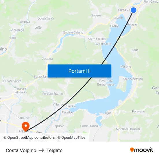 Costa Volpino to Telgate map