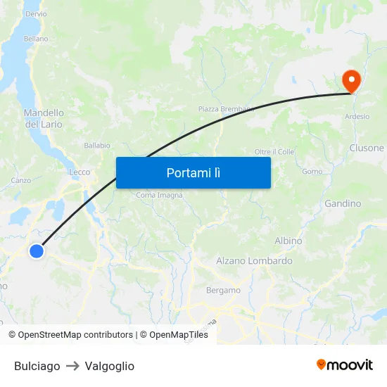 Bulciago to Valgoglio map