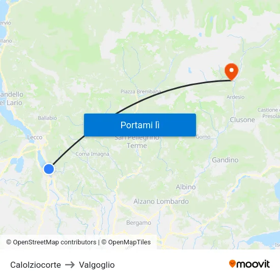 Calolziocorte to Valgoglio map